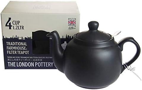 Чайникът London Pottery Farmhouse с приготвяне на чай, Керамични, Матово-черен, 4 чаши (1,2 литра)