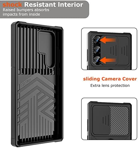 Дизайн за Samsung S23 Ultra Case с държач за карти, Galaxy S23 Ultra Калъф за мобилен телефон с плъзгащ се капак за камерата