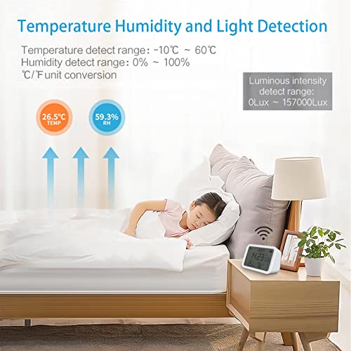 Crlincen WiFi Термометър-Влагомер Монитор: 4 в 1 Дигитален Светлинен Термометър, Сензор за Влажност на въздуха, Измерване