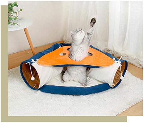 ＫＬＫＣＭＳ Легло-тунел за котки с Мат, Сгъваема тръба с Лъжичка-Когтеточкой, Интерактивна играчка, Идеална за домашни Кучета,