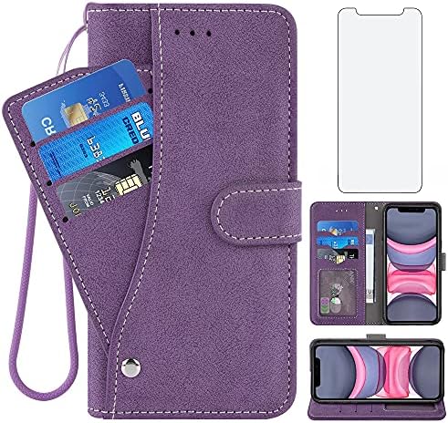 Съвместим с iPhone 11 Pro Max 6,5 Чанта-портфейл и Защитно фолио за екран от закалено Стъкло, флип-надолу Капак, Кожена Кесия, Държач за кредитни карти, Каишка, Калъфи за моби?
