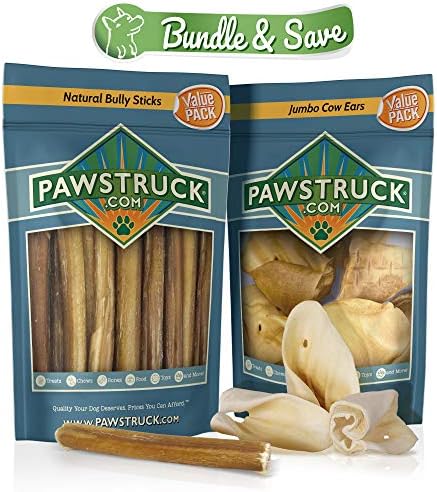 Пръчки Pawstruck Natural Гепи Sticks (съраунд пакет 8 унция) и набор от Гигантски коровьи уши за кучета, дъвки 5-7