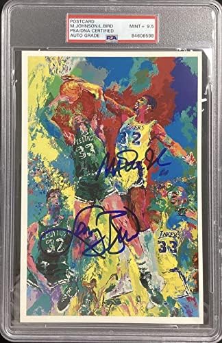Меджик Джонсън Подписа Картичка Лероя Нойман Лари Берду Лейкърс PSA/ DNA MINT 9.5 - Издълбани подпис в НБА