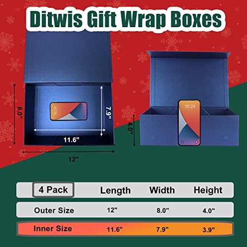 Ditwis 4 Опаковки 12x8x4 Сини и 4 опаковки 12x6x4 Черни Подарък Кутии с Магнитни Капаци, за Опаковане на Подаръци за Коледа,