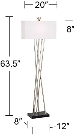 Possini Евро Дизайн Модерен Лампа Етаж 63,5 Най-Матиран Никел Сребро Черен Асиметрия Правоъгълна Бяла Лампа от плащаницата