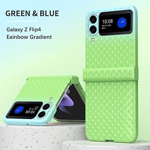 Калъф Giilgxy, Съвместим с Z Flip 4, Градиентный Сгъваем калъф за Samsung Flip4, калъф със защита на панти, Кожен калъф за Samsung Galaxy Z Flip 4 5G (зелено и синьо)