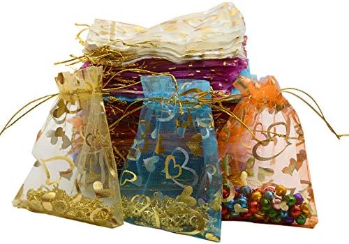 YYaaloa 100 бр., Мини-торбички от органза с чисто сърце, 7X9 cm/2,7X3,5 инча, луксозни подаръчни козметични чанти на съвсем малък, чанти за сватбени подаръци, чанти за бонбони, б?