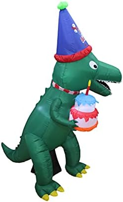 Надуваеми играчки Цвят Височина 7 метра честит Рожден Ден, Надуваем Зелен Динозавър с Торта и една Свещ, Предварително