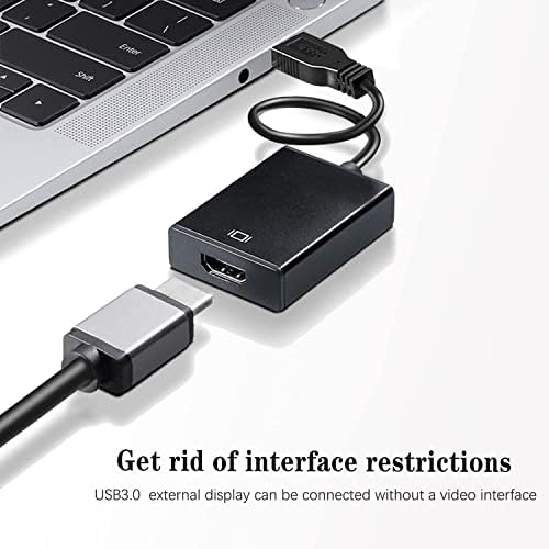 Адаптер USB-HDMI за няколко монитора 1080P съвместим с Windows XP/7/8/10 (Черен)