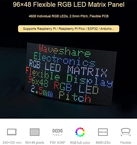 waveshare Гъвкава RGB пълноцветен led матрица панел 96x48 4608 RGB светодиоди със стъпка 2,5 мм, с регулируема