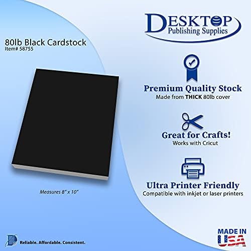 Висококачествен черен картон с размер 8x10 мм - Плътна корица тегло 80 паунда (100 листа)