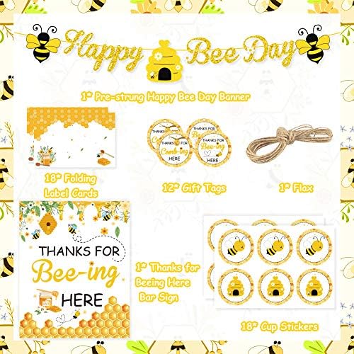 Комплект Бижута за Пчелен бара, Банер С Деня на Пчелите, Сувенири за Десерт Маса, Палатка за Хранене, Стикери за Чаши, Подаръчни Етикет с Конец за Рожден Ден Медоносн