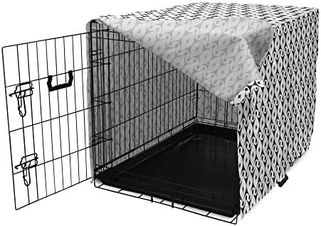 Foldout Геометричен Калъф за клетка за кучета, Абстрактен Контрастен Модел от Окосена Ромбов, Пресичащи Извити Линии, Точки,