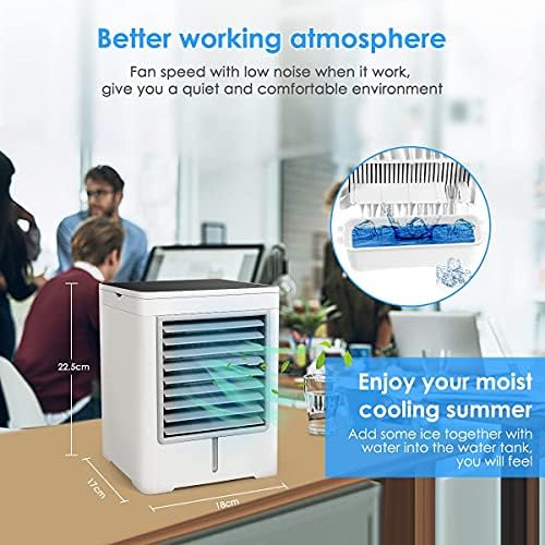Личен Охладител на въздуха, Преносим Изпаряване Климатик с 3 Скорости на Охлаждане на Допир екран, Вентилатор,