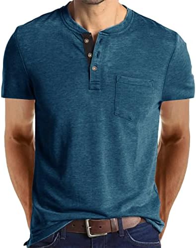 Мъжки ризи Henley, Памучни Тениски с къс ръкав и джоб, Летни Ежедневни Базови Влагоотталкивающие Тениски