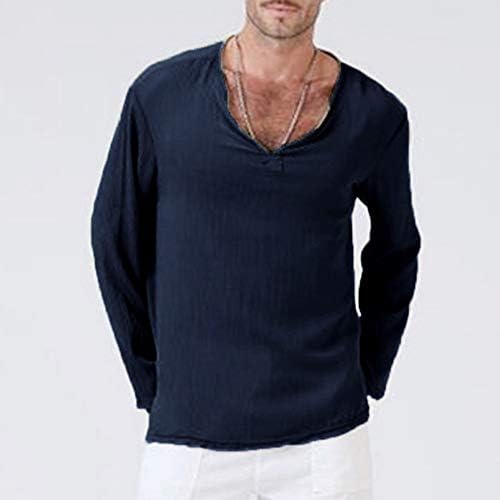 XXBR, Мъжки ризи с дълъг ръкав и V-образно деколте, Однотонная тайландски Риза в стил хипи, Големи Размери, Памучни