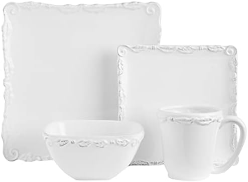 Комплекти квадратни чинии American Atelier | Бели Кухненски чинии, Купички и чаши | Колекция Bianca Вълна от 16 теми | Могат