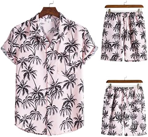 Костюм за почивка HOUKAI, Мъжки Хавайска риза, костюм с къс ръкав, Ежедневни риза с копчета с принтом, Плажни шорти, 2 броя