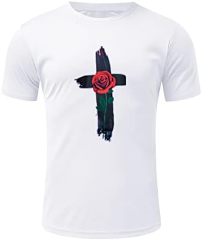 XXBR, Мъжки Летни тениски с къс ръкав, Базова Тениска с кръгло деколте и принтом на Исус на Кръста и Розата, Ежедневни