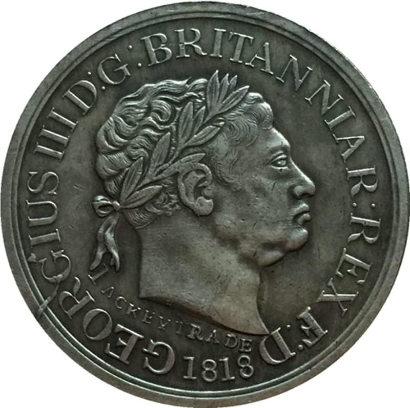 Британски Монети 1818 Г. От Чиста Мед със сребърно покритие Колекция от Антични Сребърни Доларови монети