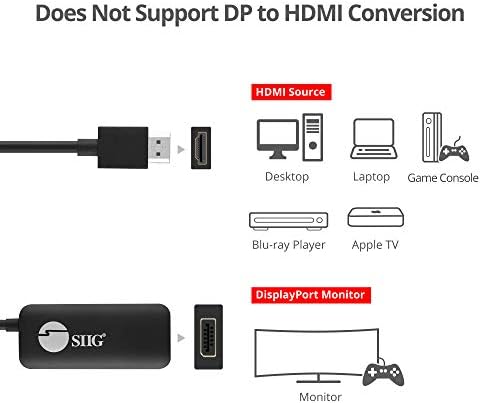 Адаптер преобразувател SIIG HDMI в DisplayPort 1.2 4K60Hz, за преобразуване на източник за HDMI ДП-дисплей,