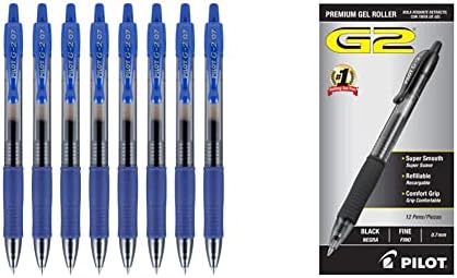Гел химикалки PILOT G2 Premium Еднократна употреба с разтегателен топки, Fine Point, Сини, 8 броя в опаковка (15301) и Гел химикалки