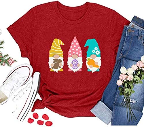 Великденски Тениски Ризи за Жени с Принтом Яйца, Тениска с Къс Ръкав и Кръгло деколте, Блуза с Яйца, Топ Плюс размери,