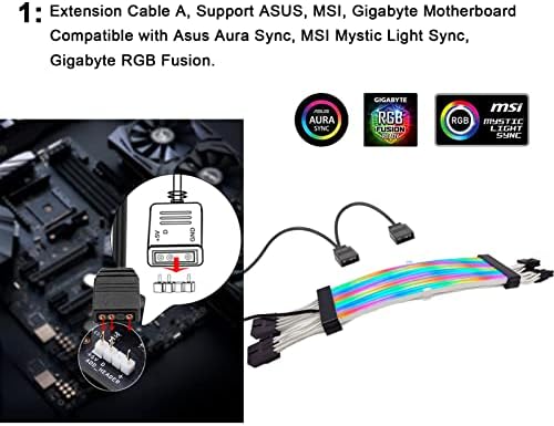 Комплект пълнители кабел за графичен процесор airgoo Diffused Addressable RGB Dual 8 Pin (6+ 2), и за 3-контактен конектор ARGB 5, съвместима с Asus Aura SYNC, Gigabyte RGB Fusion, MSI Mystic Light Sync