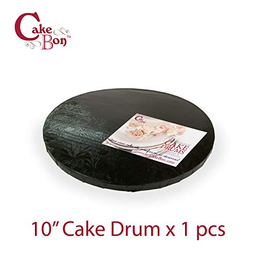 Барабани за торта Cakebon Кръгли 10 инча - (черни, 1 опаковка) - Здрави, с дебелина 1/2 инча - Напълно увити край