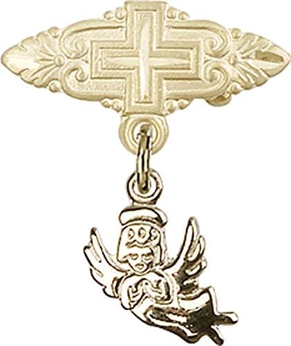 Детски икона Jewels Мания с чар Ангел-пазител и игла за икона с Кръст | Детски икона от 14-каратово злато с чар Ангел-пазител