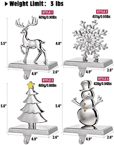 EBANKU Коледни Държачи за Чорапи, Комплект от 4 Сребърни Закачалки За Отглеждане на Снежен човек Снежинка Коледна