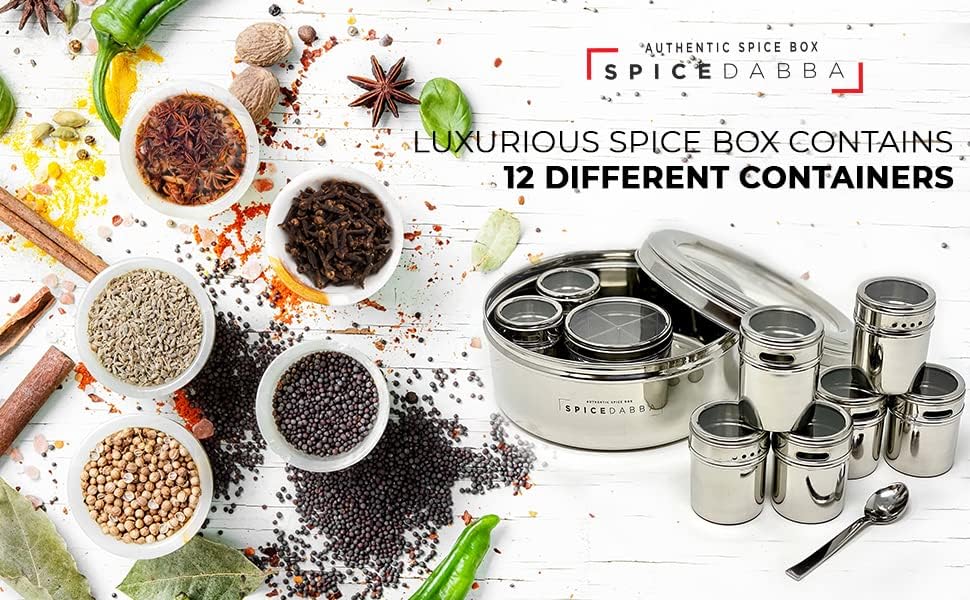 индийски кутия за подправки Spice dabba от неръждаема Стомана, За сол и Пипер с Уникален Дизайн за Подправки, Стоманена