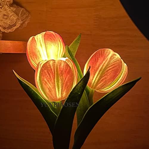 YUNBIAOSEN Лампа във формата на Цвете Лале Осветява Светодиодна Настолна Лампа с Изкуствени Цветя, нощна светлина