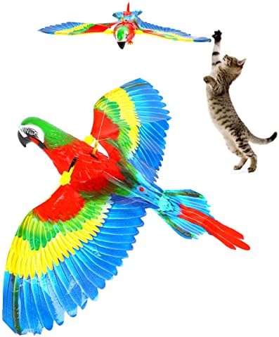 LOMIMOS Летяща Птица Играчка за Котки, Интерактивна Подвесная Въртящата Имитативната Птица с Лек Звук за вътрешна