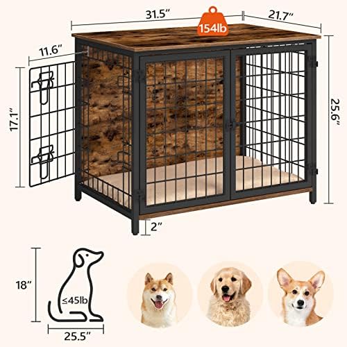 Мебели за кучета MAHANCRIS с Възглавница, Дървена Маса за кучета, Клетка за Кучета в Мебелен стил, Клетка за домашни