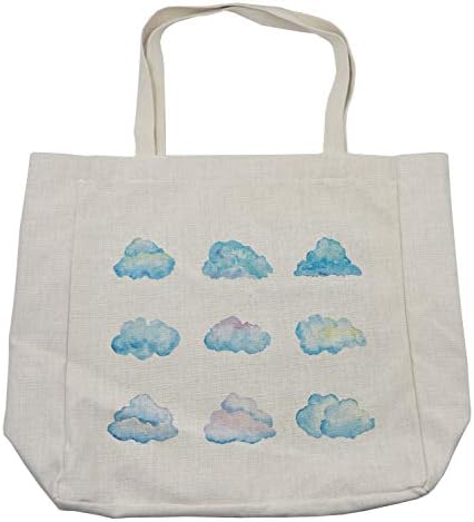Чанта за пазаруване Ambesonne Clouds, Фигура от Различни Ярки Облаци, Илюстрация, Акварел, Принт Космати Мекота и чистота, Екологично