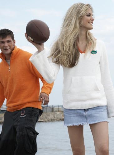 Пуловер NCAA University of Florida Кашмир с V-образно деколте, Голям (8-10 см), бял / оранжев