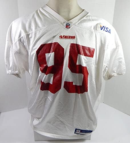 2010 San Francisco 49ers Рики Жан-Франсоа #95, Издали Бяла игрова форма - Използваните тениски за игри NFL Без подпис