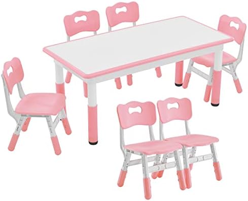 Комплект маси и столове DOREROOM за деца 6, 49 L x 25W, Комплект Маси и Столове за занимания с деца, Регулируеми