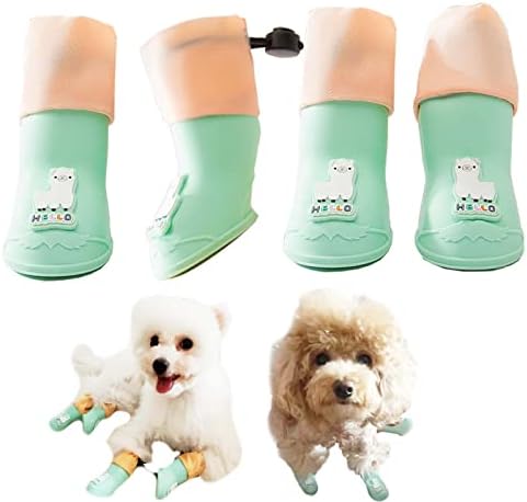 Yeduzyn 4 бр. Непромокаеми обувки за кучета, Обувки за кучета в сняг и дъжд, Плюшени неща, bichon за средни и малки кучета (Зелена агне, средно)