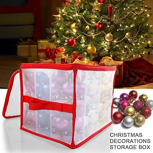 Lazyspace Прозрачна Кутия За Съхранение на Коледна Украса с Подвижни Вътрешни Разделители, Коледна Топка, Държач за Цветя,