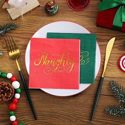 Spiareal, 100 Опаковки, Коледни Салфетки с Златно Фолио, Червено-Зелена Книга за коктейли Палава и приятна напитка за Коледните