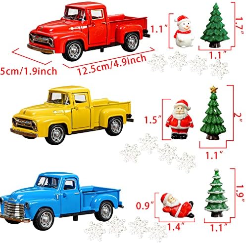 Коледна декорация за камион в Стопанството, 3 бр., Метални Модели на автомобили-Пикапи с мини коледни елхи от Смола,