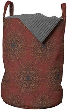 Абстрактна чанта за дрехи Ambesonne, Изработени ръчно в Кошмарен стил с Източните линии, Ръчно изработени, Кошница за дрехи с дръжки, закрывающаяся на шнур, за пране, 13 x 1