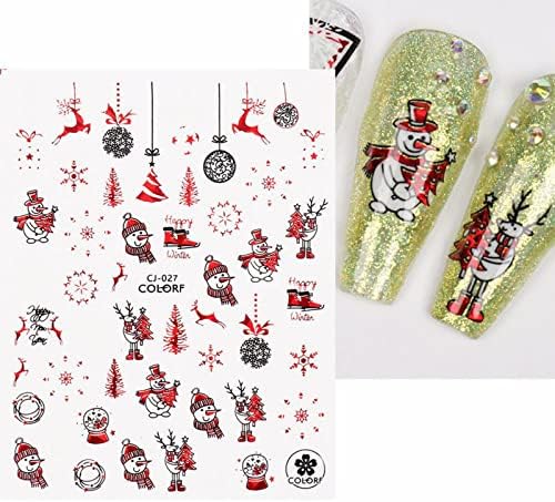 Стикер За грижа за ноктите 3D Самозалепващи Стикер за Нокти Коледна Серия Червен Двуцветен Снежинка Старецът