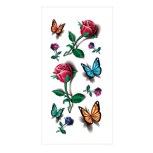 Временни Татуировки с флорални Мотиви, Рози, Пеперуди и Разноцветни Временни Татуировки в Смесен стил на Боди Арт,