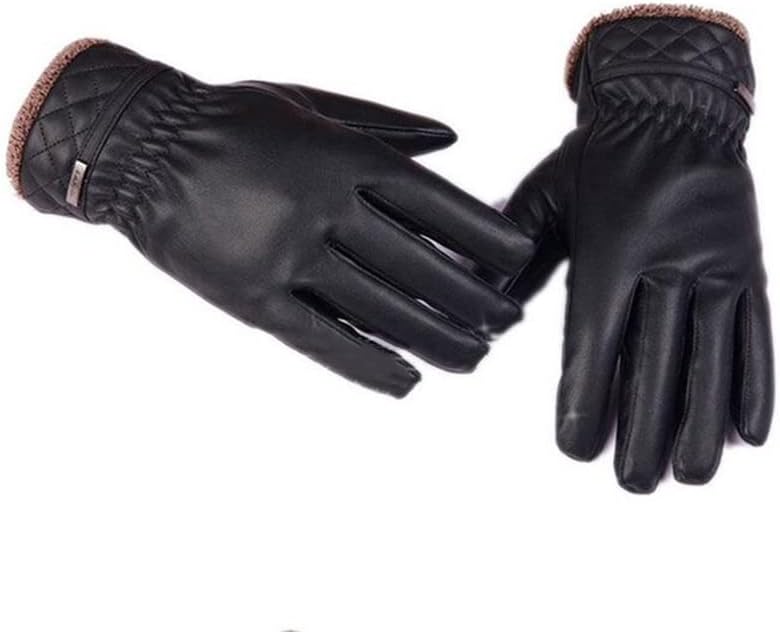 N/A Зимни Мъжки Кожени ръкавици с чувствителен на допир екран, Есенно-зимни флисовые Топли ръкавици, Модерни