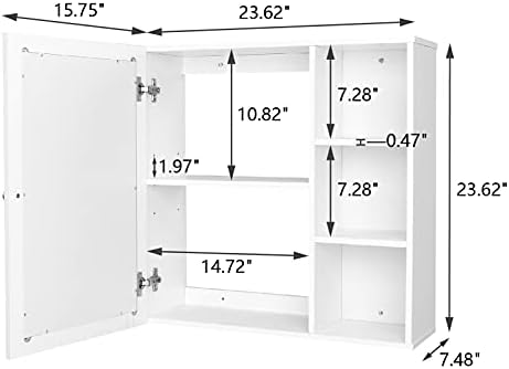 Junisus Стенен Шкаф за баня-Окачени Комплекти С Огледални Врати Стенни Организиране на Модерен, Бяла (Единична