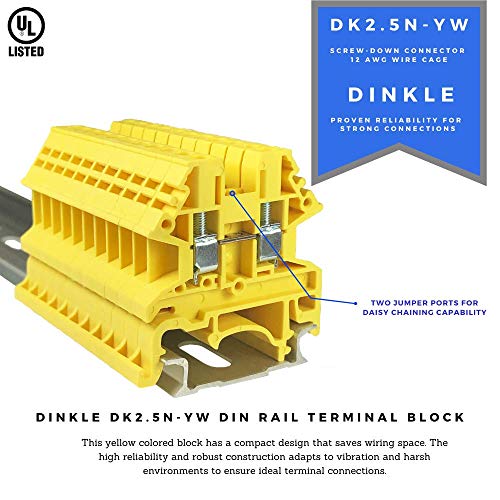 ICI Dinkle Power Distribution DK2.5N-YW Клеммные Подложки на DIN-шина с вход 10 Gang Box, 12-22 AWG, 20 Ампера, 600 Волта, Слънчев Объединитель Жълт Цвят