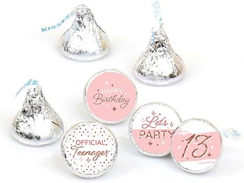 Голяма точка щастие 50-та Розов Рожден Ден от Розово злато - честит Рожден Ден, Кръгли Етикети за шоколади - Етикети за шоколади
